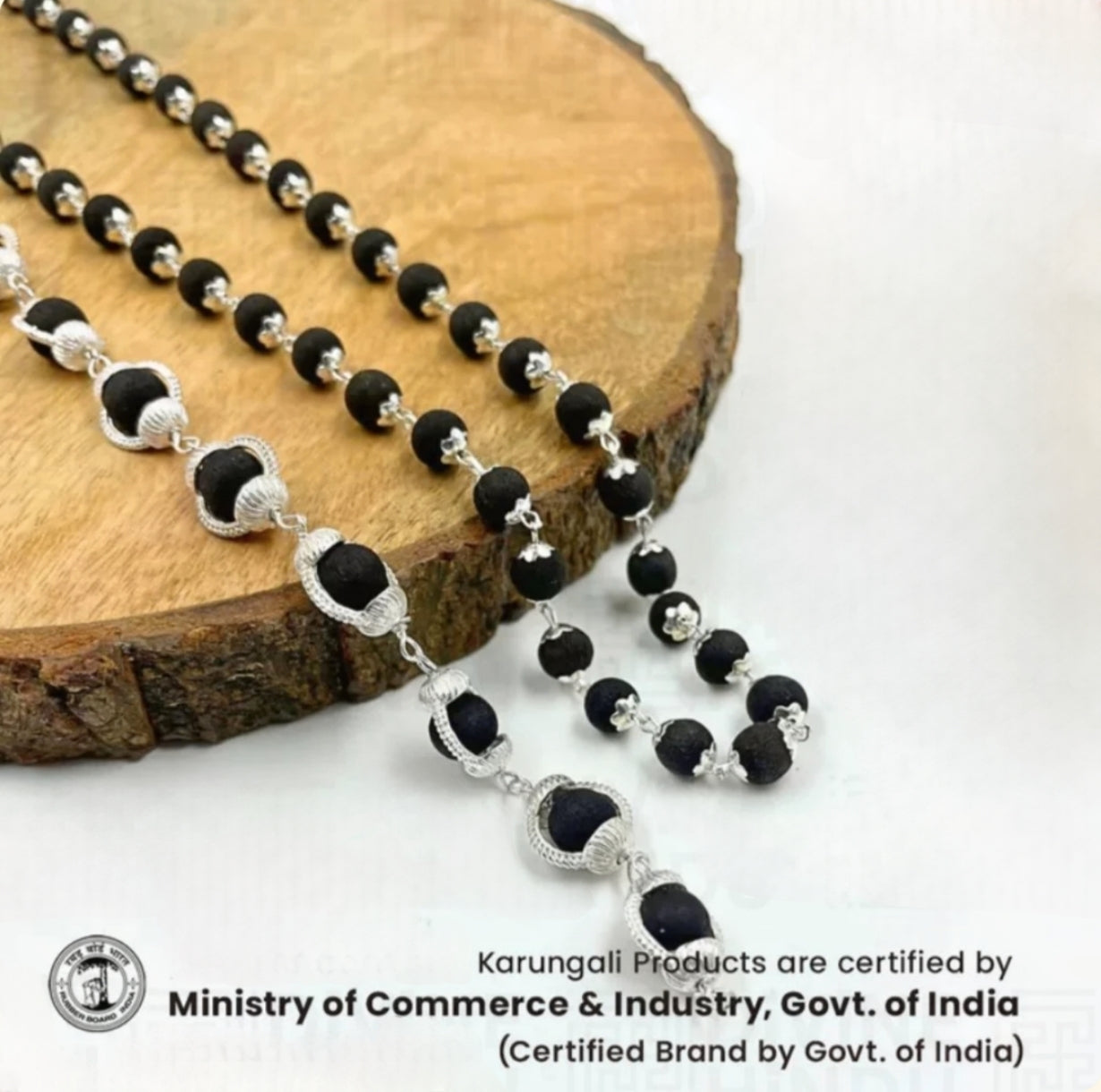 Silver Plated Original Karungali Mala + Free Gift Silver Plated Karungali Bracelet