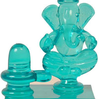Crystal Ganesh with Shivling for Pooja Mandir Divine Blessings Showpiece - 6.5 cm��(Crystal, Green)
