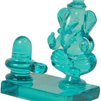 Crystal Ganesh with Shivling for Pooja Mandir Divine Blessings Showpiece - 6.5 cm��(Crystal, Green)