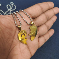 Nest Love You Hearth Shape Gold Plated Pendant Chain For Couple