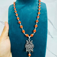 Trishul Damru Rudraksha Pendant with Orignal Rudraksha Mala