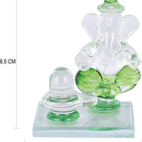Crystal Ganesh Idol with Shivling Design Divine Car Dashboard Showpiece - 6.5 cm��(Crystal, Green)
