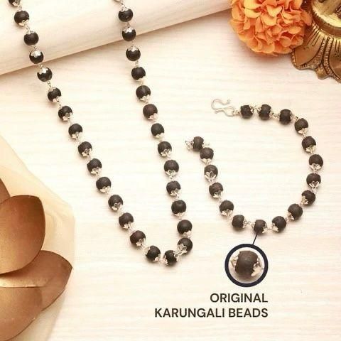 Silver Plated Original Karungali Mala + Free Gift Silver Plated Karungali Bracelet