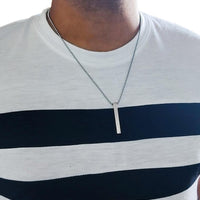 Stylish Silver- Black 3D Vertical Bar Cuboid Stick Locket Pendant Necklace Silver, Rhodium Alloy Locket Set